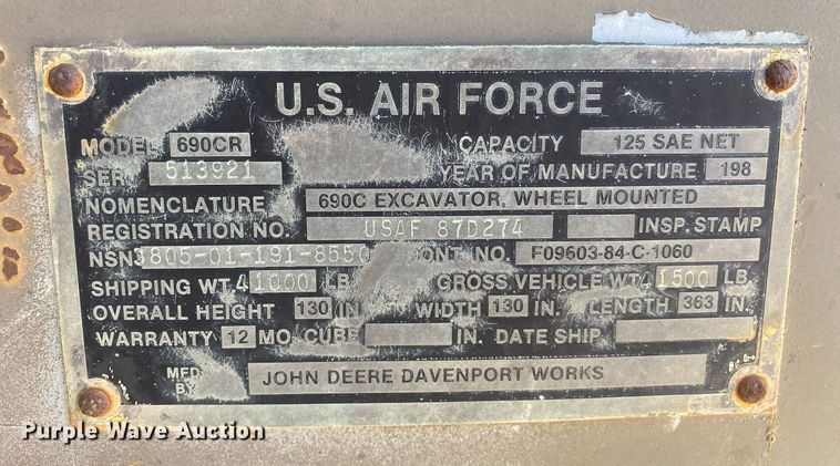 image for item DI7838 1987 John Deere 690CR  wheeled excavator