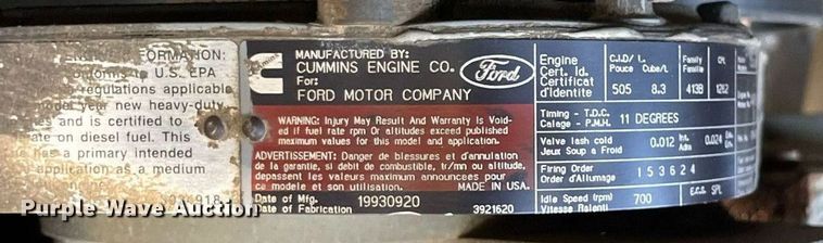 image for item DL3799 1994 Ford LN8000  vacuum truck