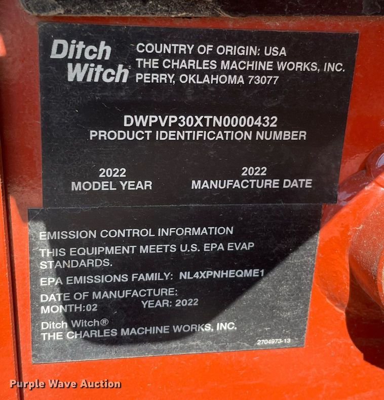 image for item DL3821 2022 Ditch Witch VP30  vibratory cable plow