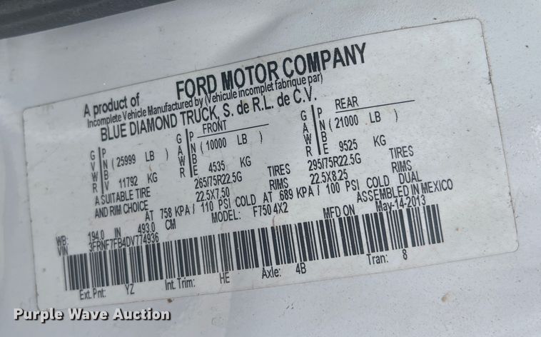 image for item DN3040 2013 Ford F750 Super Duty  forestry bucket truck