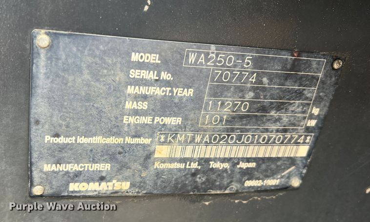 image for item DN3102 2005 Komatsu WA250-5  wheel loader