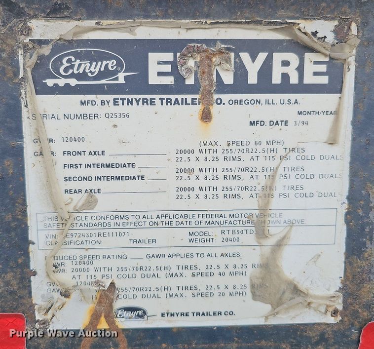 image for item DO2773 Etnyre RTB50TD3-T1  lowboy equipment trailer