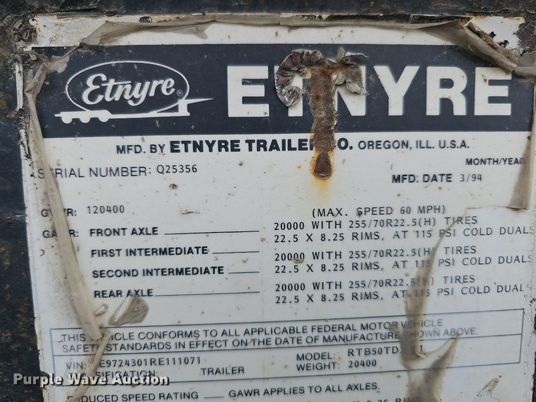 image for item DO2773 Etnyre RTB50TD3-T1  lowboy equipment trailer