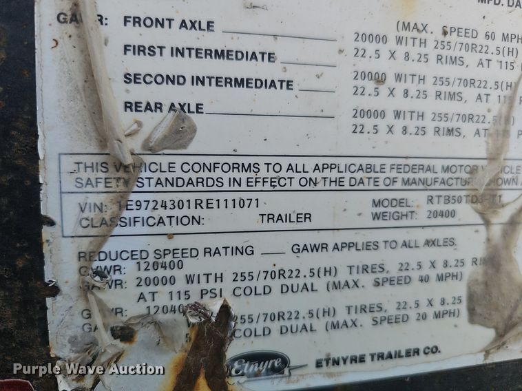 image for item DO2773 Etnyre RTB50TD3-T1  lowboy equipment trailer