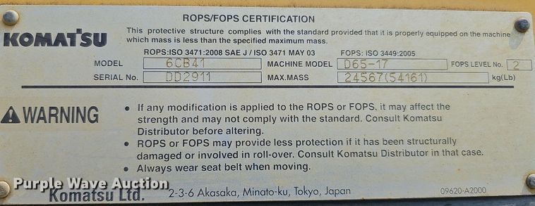 image for item DO2781 2013 Komatsu D65WX-17  dozer