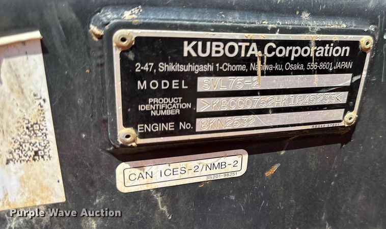 image for item DO5059 2019 Kubota SVL75-2  tracked skid steer loader