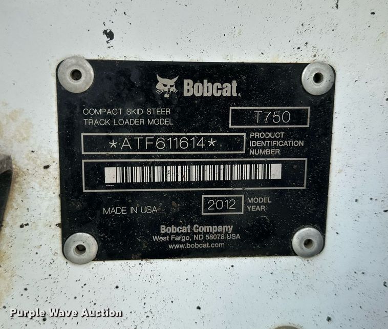 image for item DO5062 2012 Bobcat T750  tracked skid steer loader