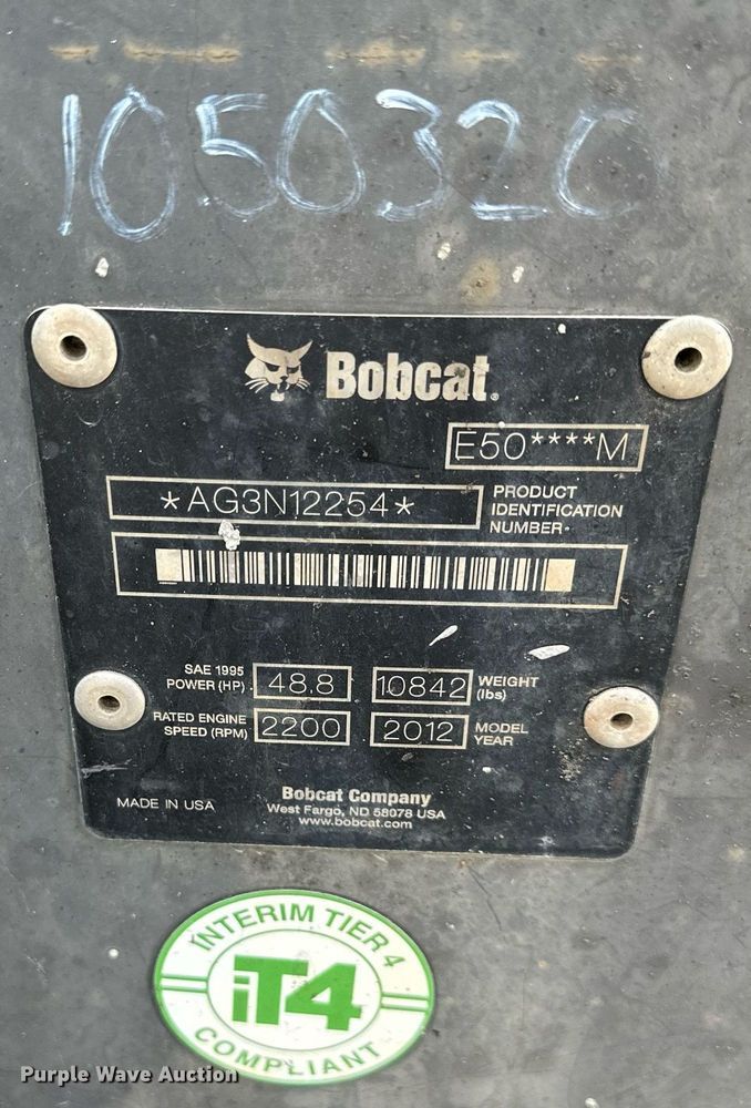 image for item DO5080 2012 Bobcat E50  mini excavator