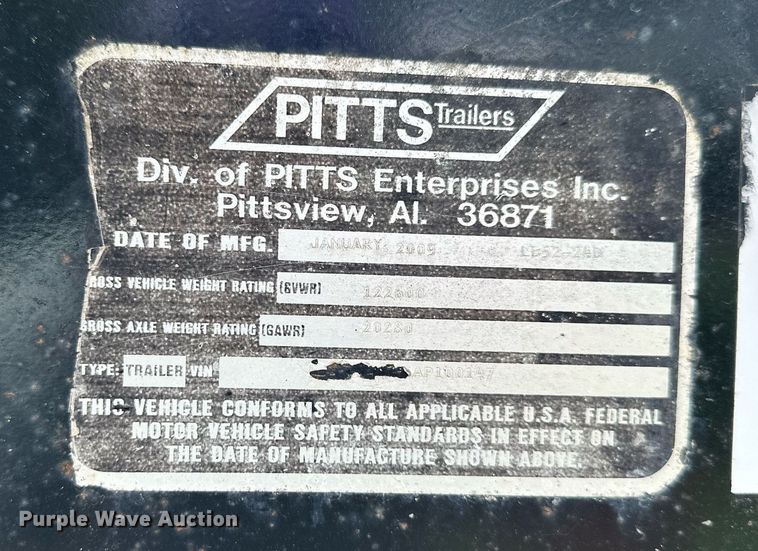image for item DO5087 2010 Pitts  lowboy equipment trailer