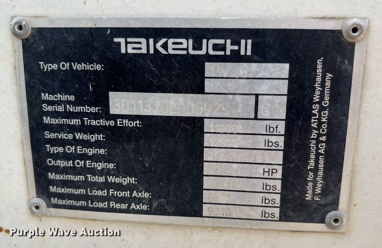 image for item DQ2108 2010 Takeuchi TW80  wheel loader