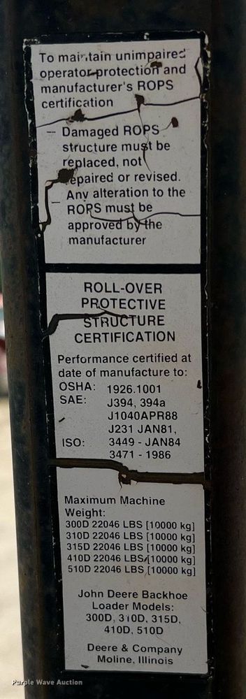 image for item DQ2109 1993 John Deere 310D  backhoe