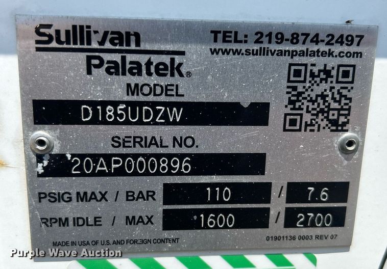 image for item DR4743 Sullivan-palatek D185UDZW  air compressor