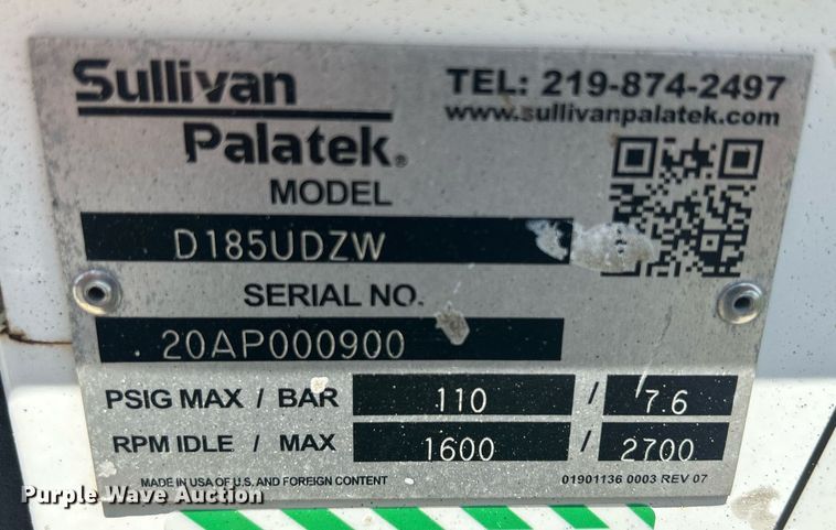 image for item DR4746 Sullivan-palatek D185UDZ  air compressor