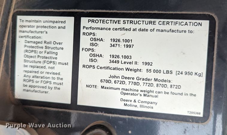 image for item DR6974 2007 John Deere 772D  motor grader
