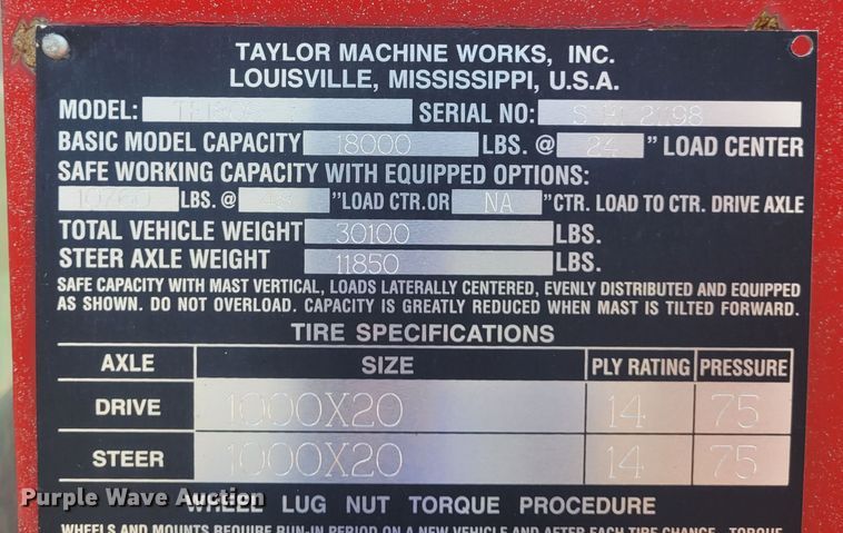 image for item FC9217 1991 Taylor TE180S  forklift
