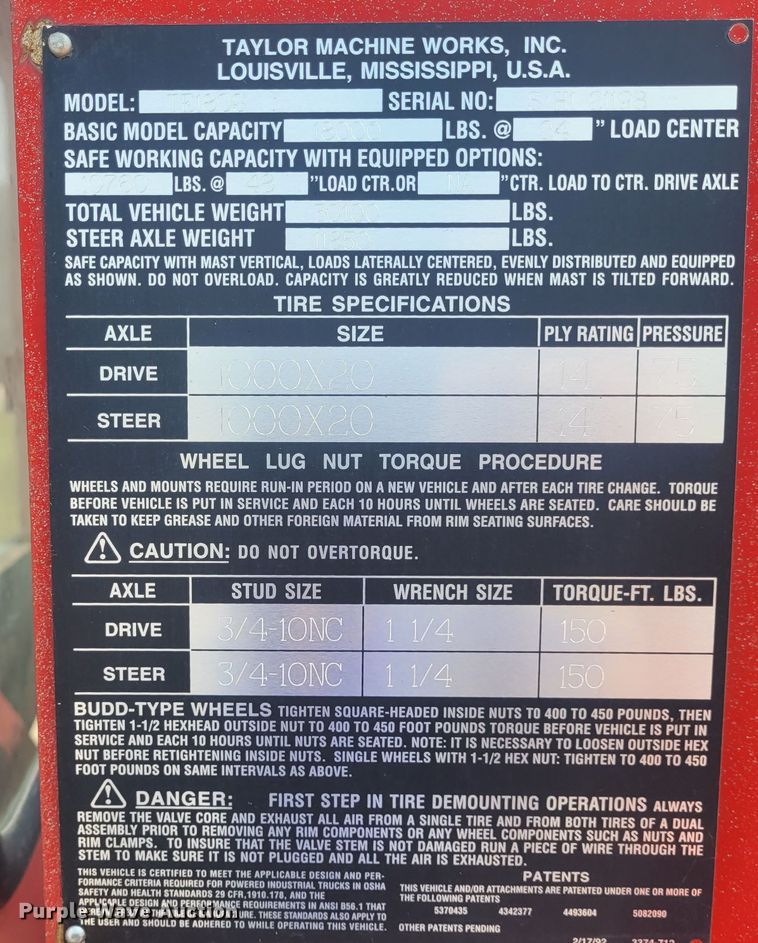 image for item FC9217 1991 Taylor TE180S  forklift