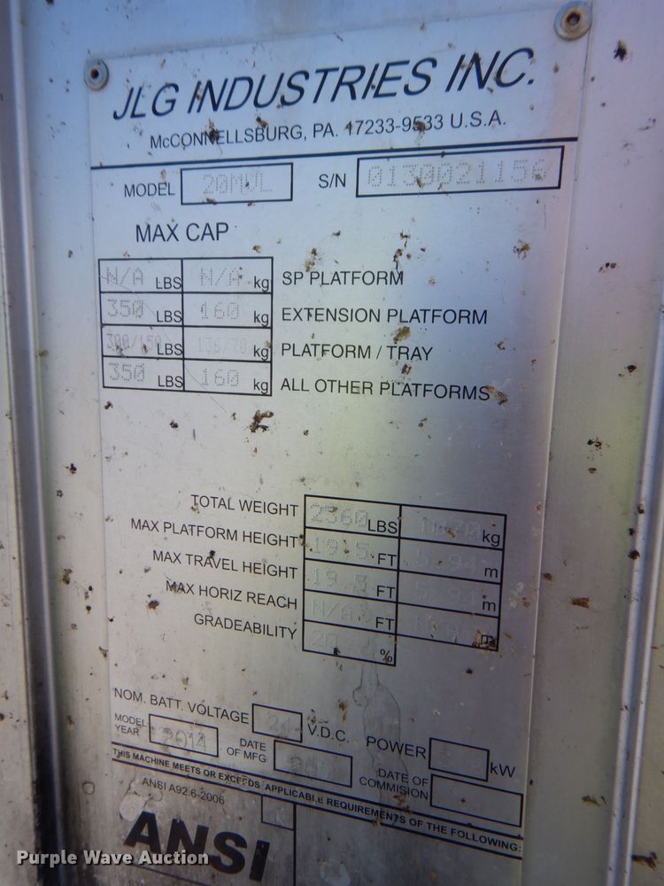 image for item IB9555 2014 JLG 20MVL  vertical lift