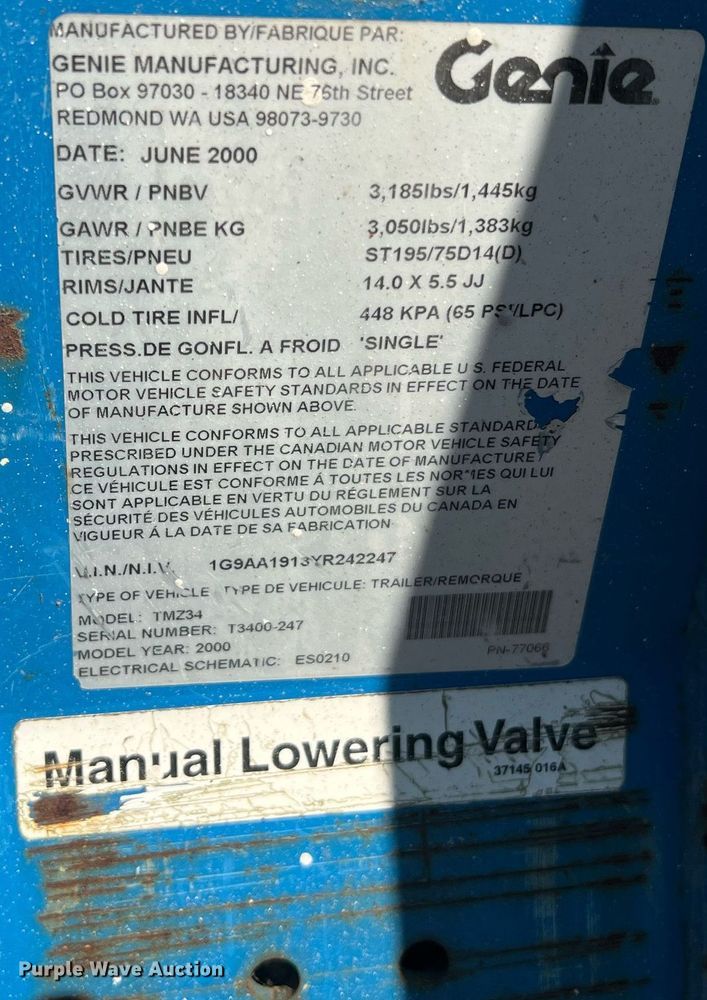 image for item II9210 2000 Genie TMZ-34/19  boom lift