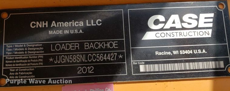image for item IP9380 2012 Case 580 Super N  backhoe