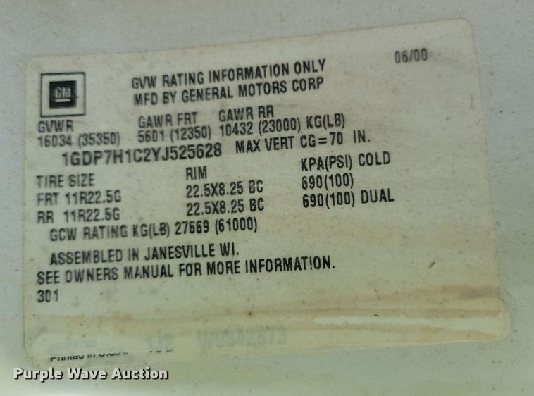 image for item JO9213 2000 GMC C8500  dump truck