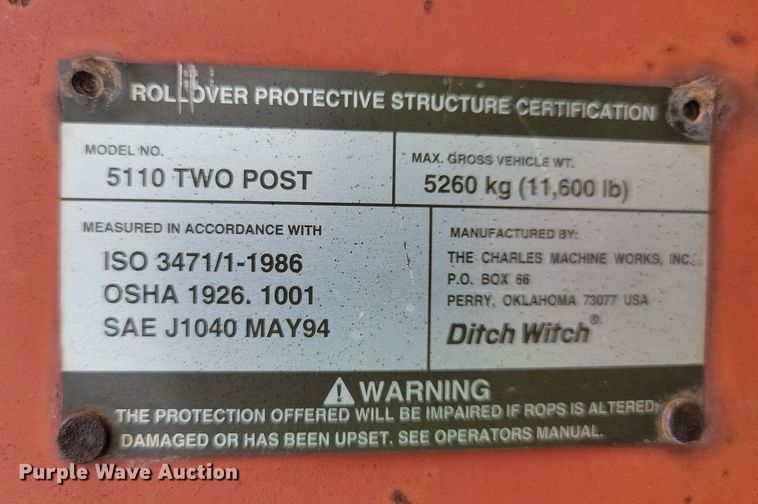 image for item JO9214 2001 Ditch Witch 5110  trencher