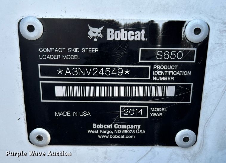 image for item KW9229 2014 Bobcat S650  skid steer loader