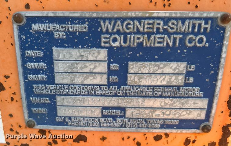 image for item KW9233 2005 Wagner Smith T-BWT-4-38  reel trailer