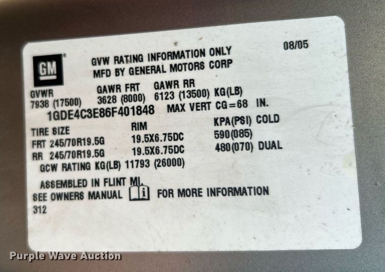 image for item KW9234 2006 GMC C4500  dump truck