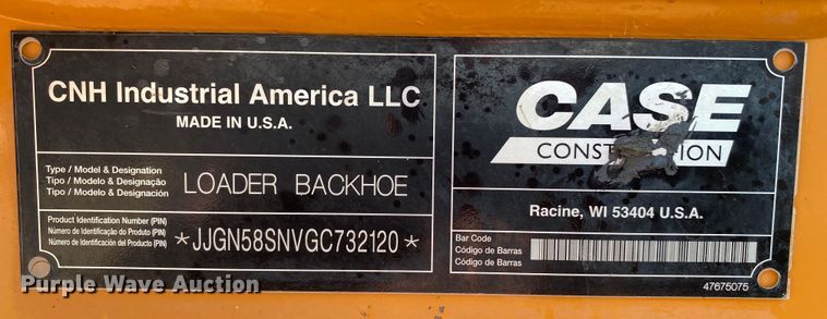 image for item KW9255 2016 Case 580 Super N  backhoe