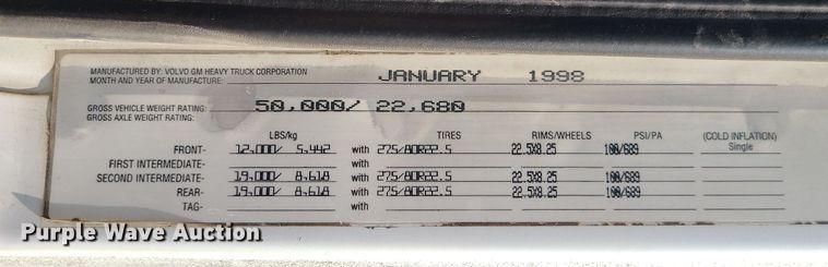 image for item LE9147 1998 Volvo WG  water truck