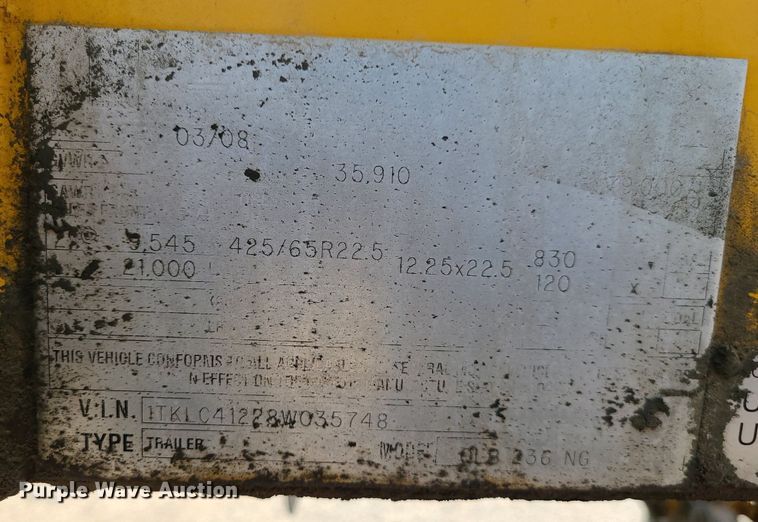 image for item LE9243 2008 Trail King Olb 236  live bottom trailer