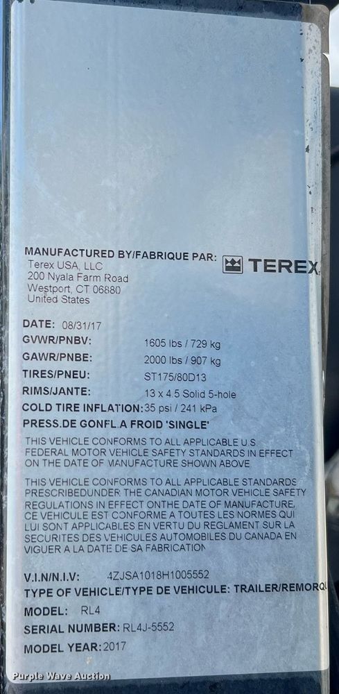 image for item LF9287 2017 Terex Genie RL4  light plant