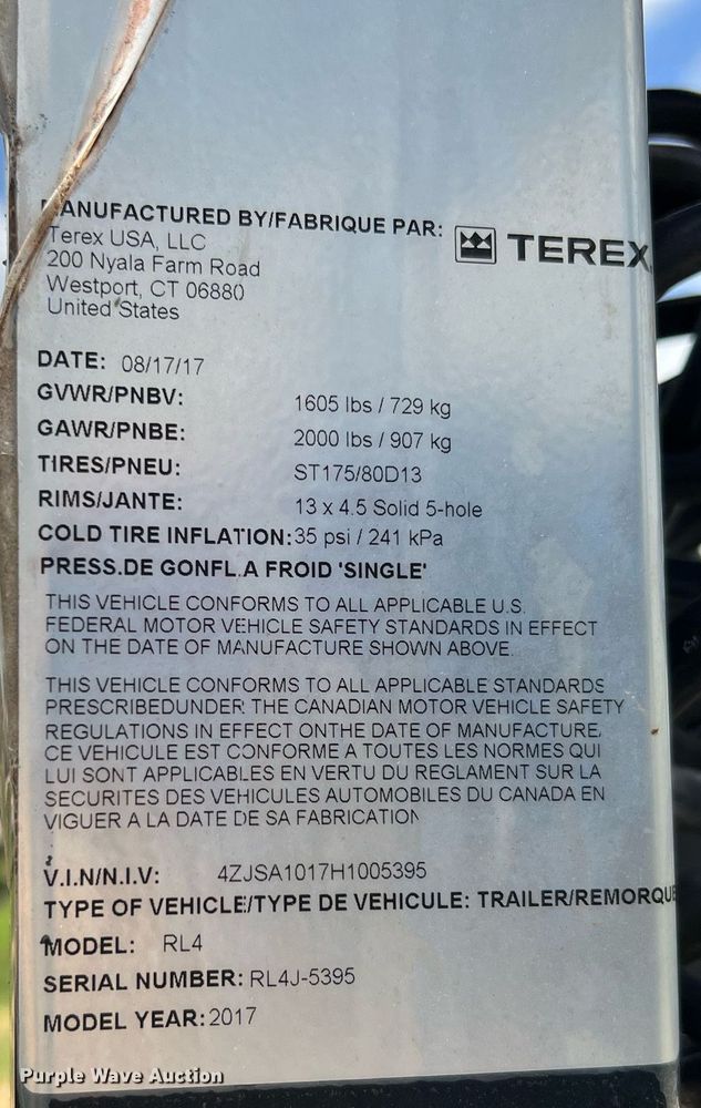 image for item LF9289 2017 Terex RL4  light plant