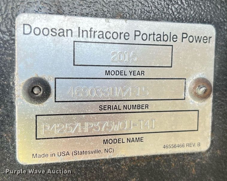image for item LF9299 2015 Doosan P425/HP375WCU-T4I  air compressor