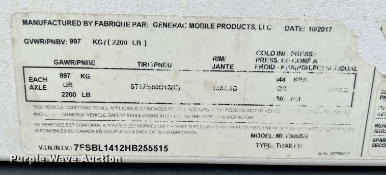 image for item LF9313 2017 Generac MLT3060M  light plant