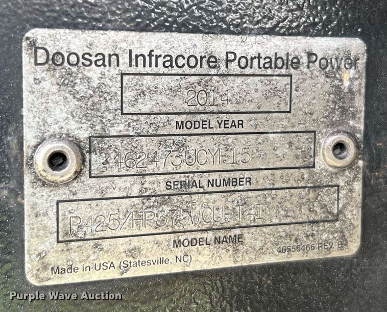 image for item LF9315 2014 Doosan P425/HP275WCU-141  air compressor