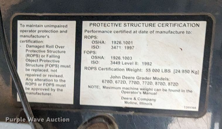 image for item LM9805 2008 John Deere 772D  motor grader