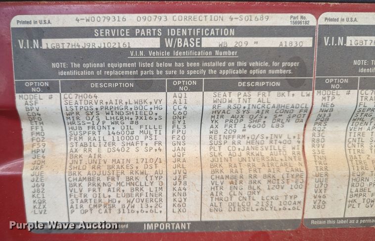 image for item LM9817 1994 Chevrolet Kodiak C6500  dump truck