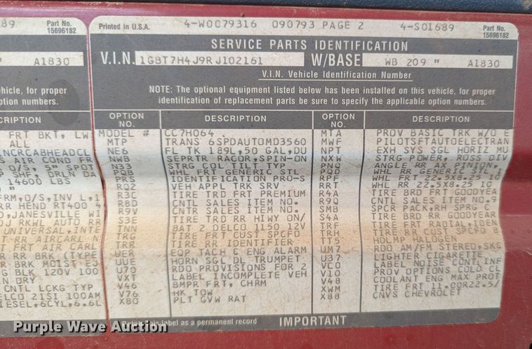 image for item LM9817 1994 Chevrolet Kodiak C6500  dump truck