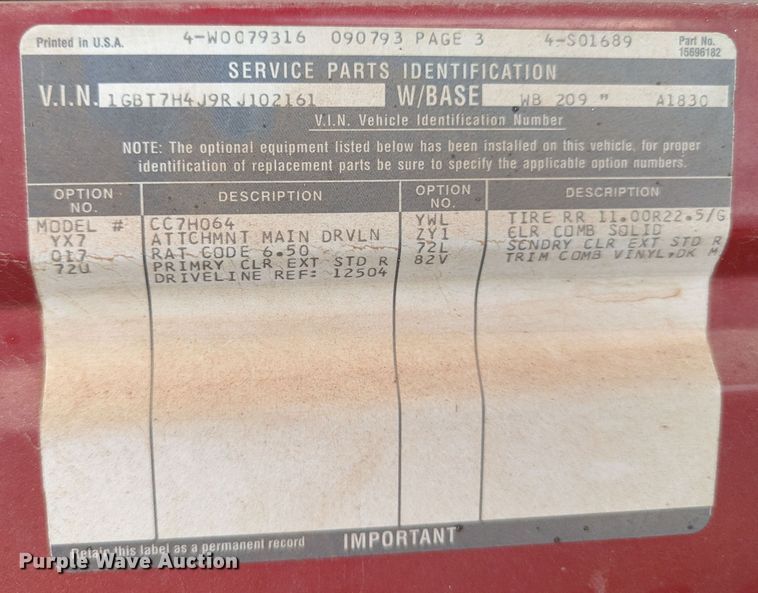 image for item LM9817 1994 Chevrolet Kodiak C6500  dump truck