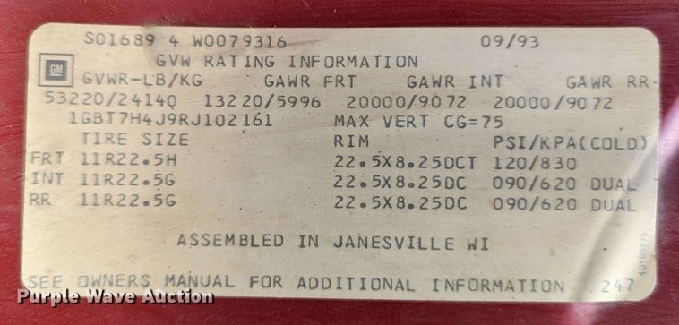 image for item LM9817 1994 Chevrolet Kodiak C6500  dump truck