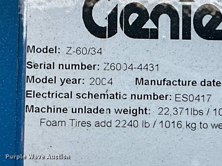image for item MB9584 2004 Genie Z-60/34  boom lift