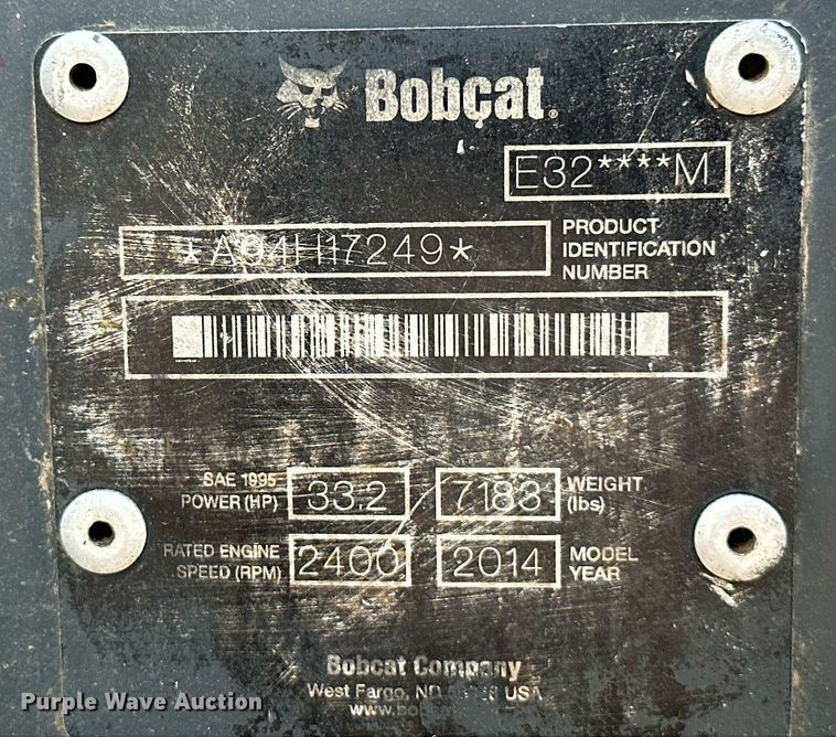 image for item MB9587 2014 Bobcat E32  mini excavator