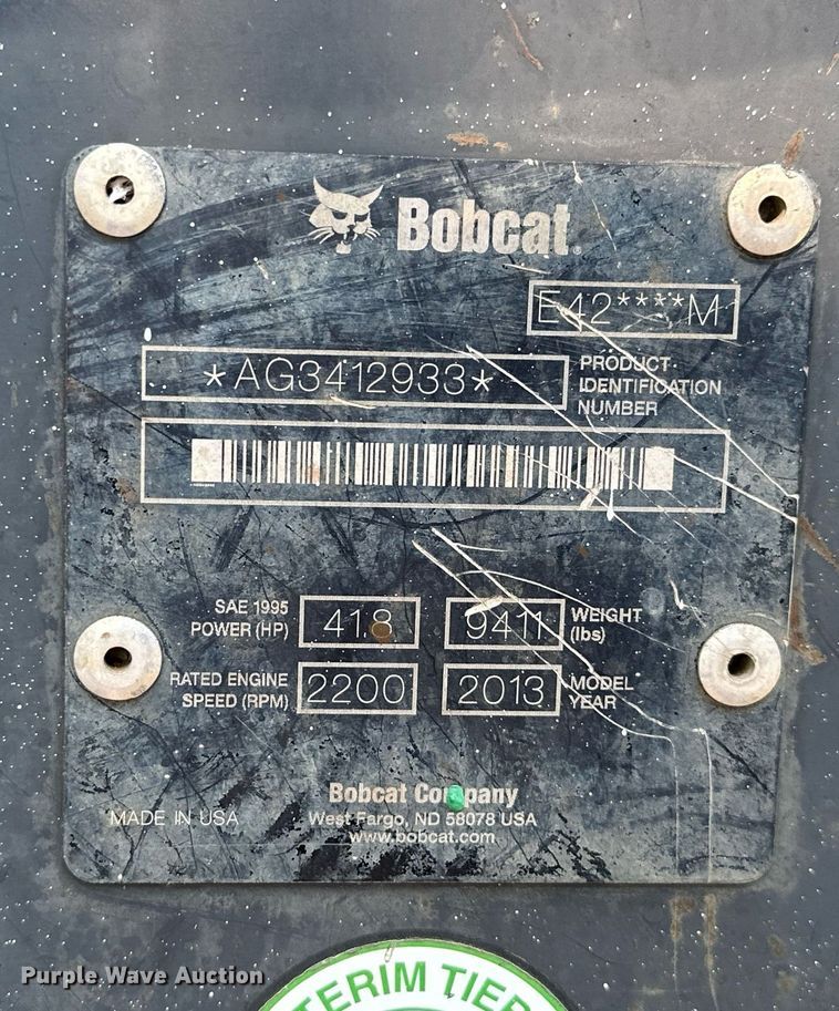 image for item MB9590 2013 Bobcat E42  mini excavator