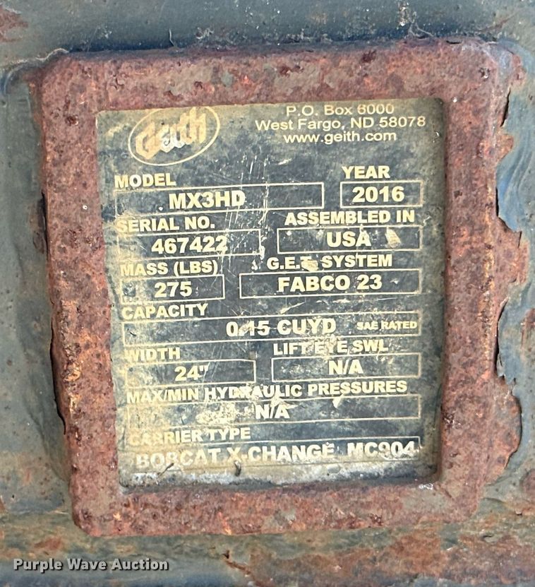 image for item MB9595 2016 Geith MX3HD  22"W excavator bucket