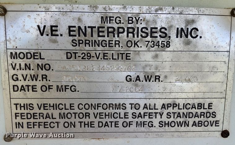 image for item ME9914 2004 V.E. Enterprises DT-29-V.E.Lite  end dump trailer