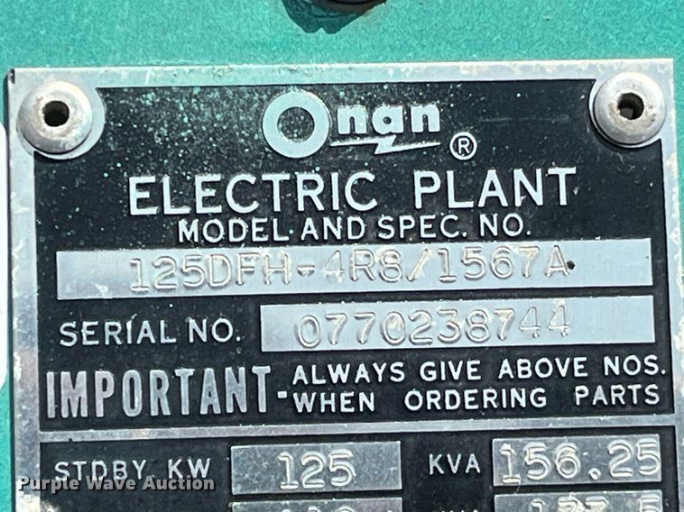image for item MG9302 Onan 125DFH4R8  generator