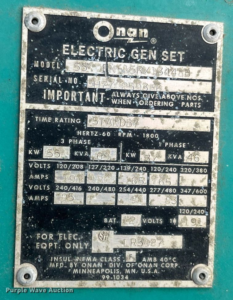 image for item MG9303 Onan 55OEN-15R/13448B  generator
