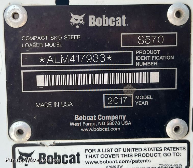 image for item MG9314 2017 Bobcat S570  skid steer loader