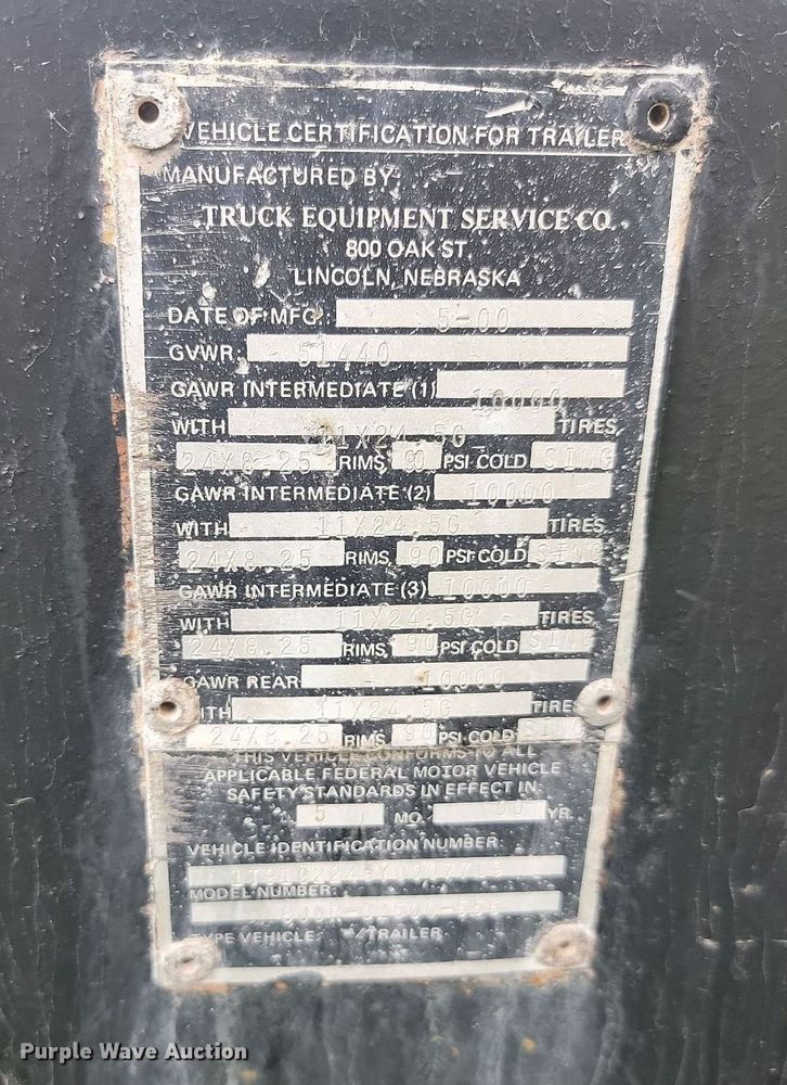 image for item ML9500 2000 Truck Equipment Services Pup 40x6  end dump pup trailer